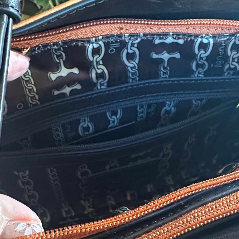 Tignanello Orange Brown Braided, Gold Studded Crossbody NWOT - Picture 8 of 15
